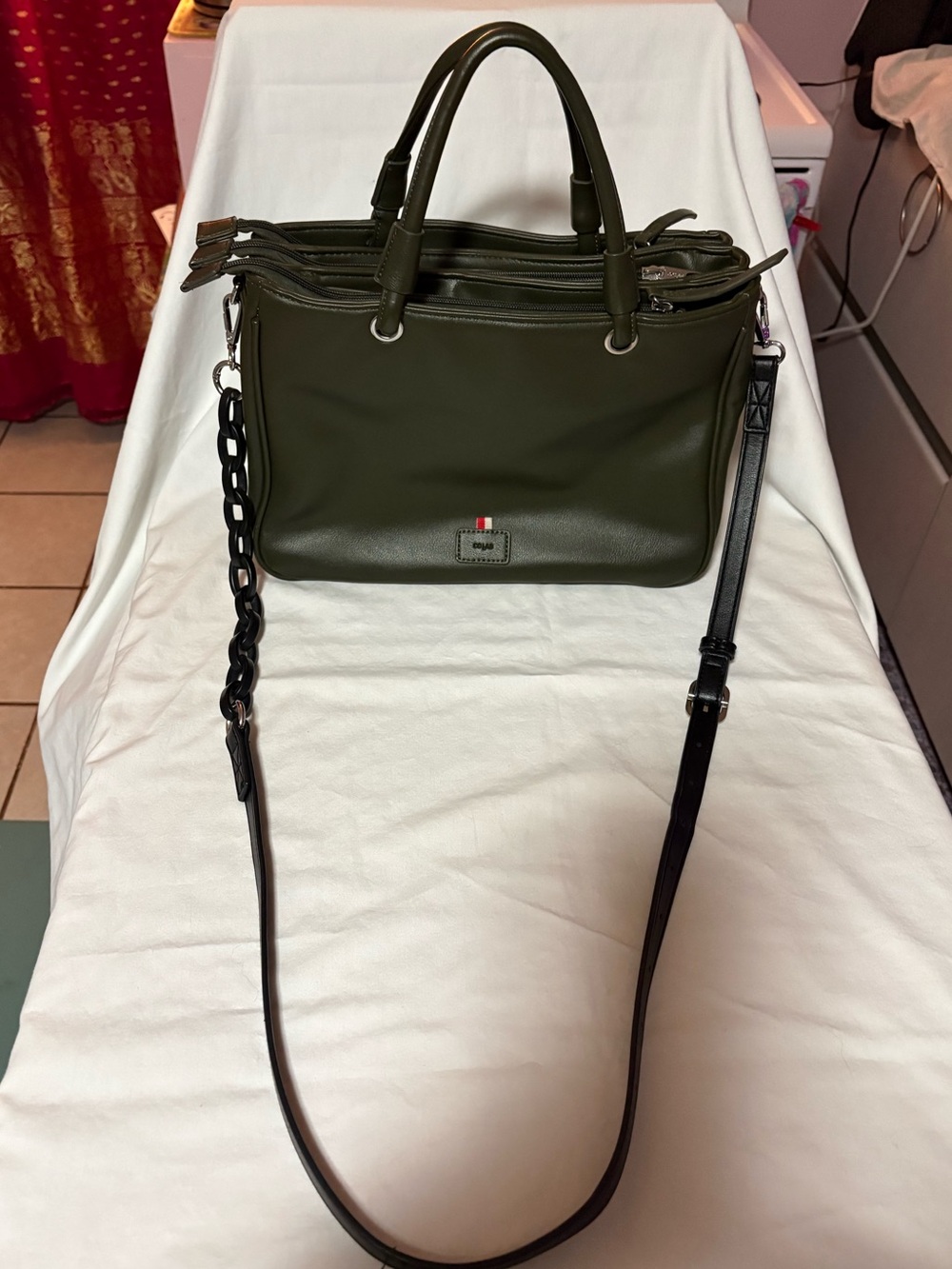 Olive Green Women's Crossbody Satchel with Detachable Strap